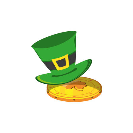 leprechaun hat and coin with clover vector illustration designのイラスト素材