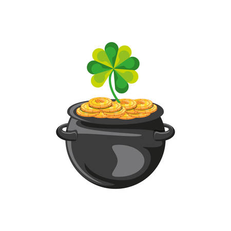 leprechaun cauldron with coins and clover vector illustration designのイラスト素材