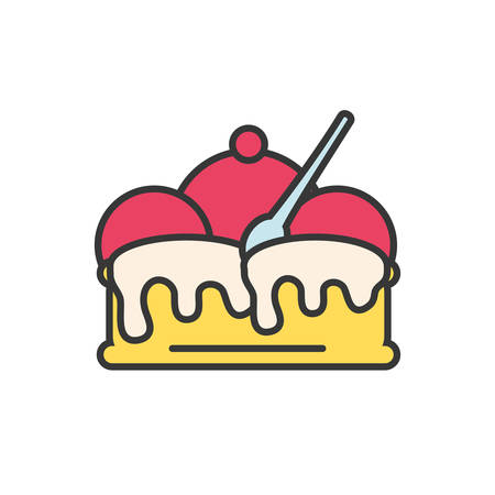 balls of ice cream in waffle with spoon vector illustration designのイラスト素材