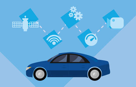 autonomous smart car wireless connection vector illustrationのイラスト素材
