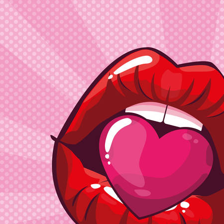 sexy woman mouth with heart pop art style vector illustration designのイラスト素材