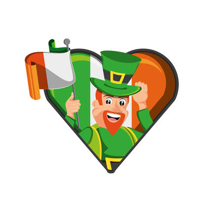 leprechaun with flag irish in shape heart vector illustration designのイラスト素材