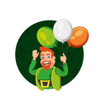 leprechaun with balloons helium in frame circular vector illustration designのイラスト素材