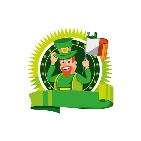 leprechaun with flag irish in seal vector illustration designのイラスト素材