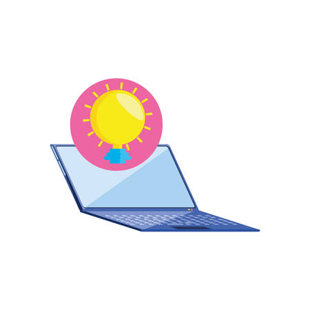 laptop computer with light bulb vector illustration designのイラスト素材