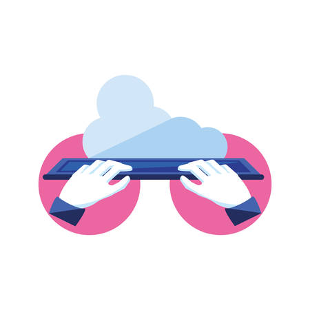 hands with keyboard computer and cloud computing vector illustration designのイラスト素材