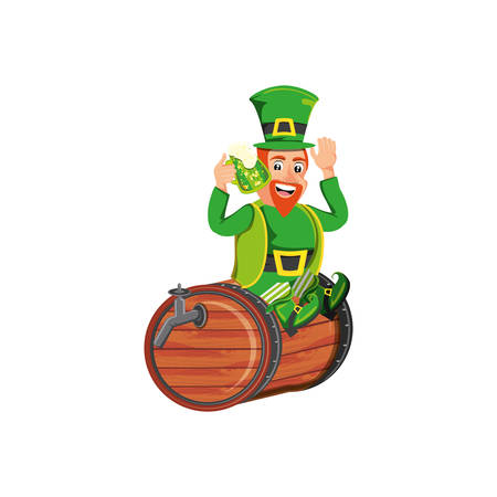leprechaun with beer seated in barrel vector illustration designのイラスト素材
