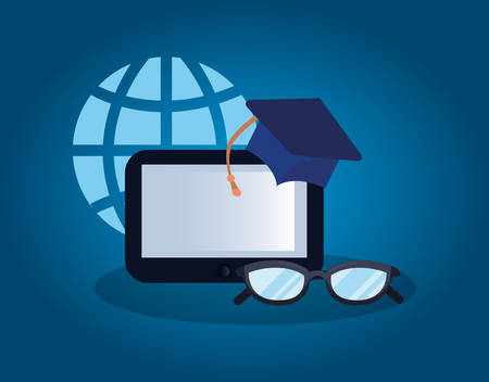 mobile world graduation hat online education vector illustrationのイラスト素材