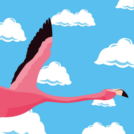 cute flamingo flying in the sky vector illustrationのイラスト素材