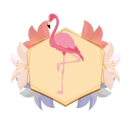 flamingo exotic bird flowers badge vector illustrationのイラスト素材