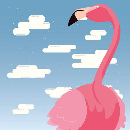 cute flamingo sky clouds background vector illustrationのイラスト素材