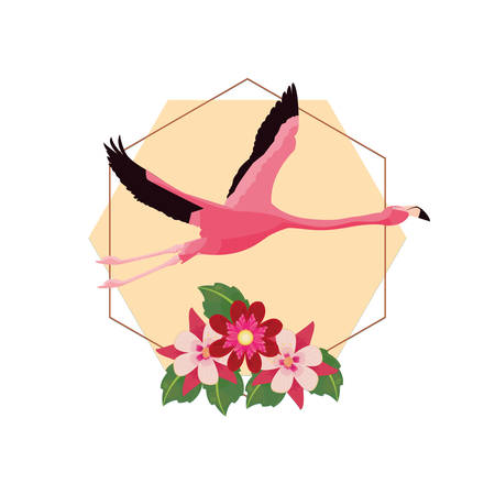 flamingo exotic bird flowers badge vector illustrationのイラスト素材