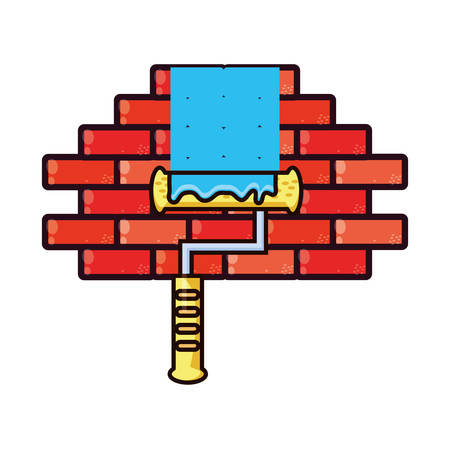 paint roller with wall isolated icon vector illustration designのイラスト素材
