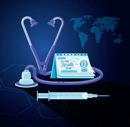 world health day with stethoscope and icons vector illustration designのイラスト素材