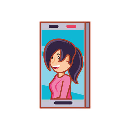 smartphone device with woman in screen vector illustration designのイラスト素材