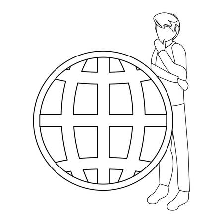 young man thinking gesture idea world vector illustrationのイラスト素材