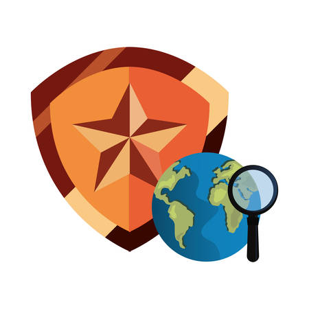world magnifying glass shield copyright protection vector illustrationのイラスト素材