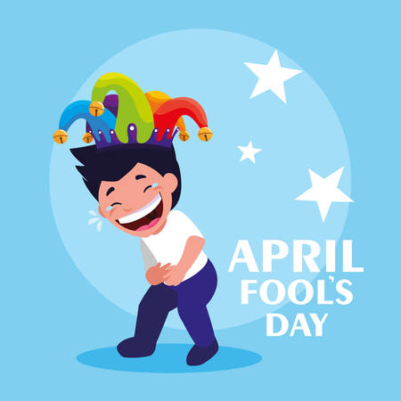 happy boy with joker hat april fools day card vector illustration designのイラスト素材