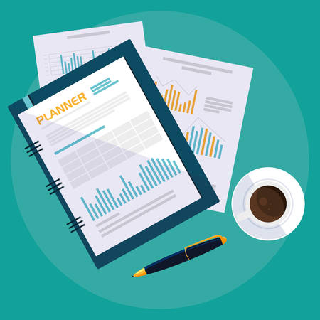 air view documents and office set items vector illustration designのイラスト素材