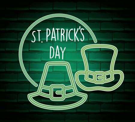 leprechaun hat saint patricks day neon label vector illustration designのイラスト素材