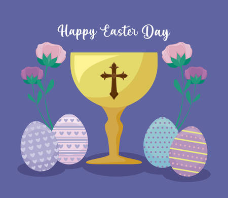 happy easter day card with chalice and eggs vector illustration designのイラスト素材