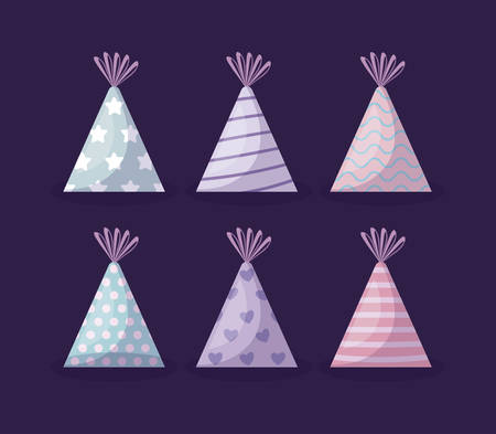 set of party hats decorative icons vector illustration designのイラスト素材