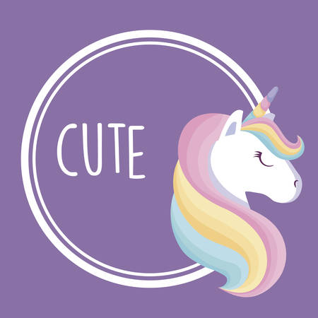 cute unicorn with frame icon vector illustration designのイラスト素材