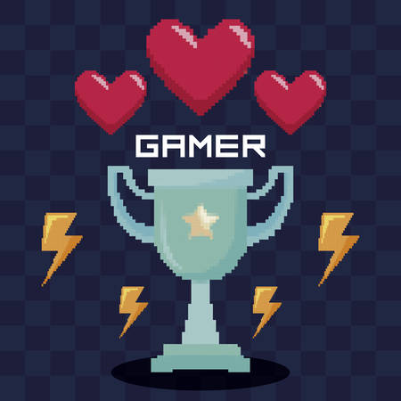 classic video game trophy and hearts vector illustration designのイラスト素材