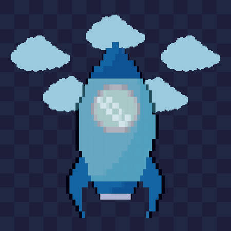 classic video game rocket flying vector illustration designのイラスト素材
