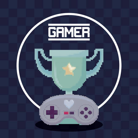 classic video game control and trophy vector illustration designのイラスト素材