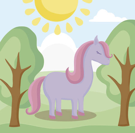 cute unicorn animal with landscape vector illustration designのイラスト素材