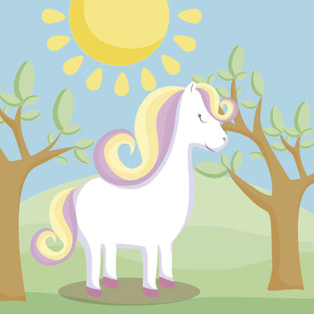 cute unicorn animal with landscape vector illustration designのイラスト素材