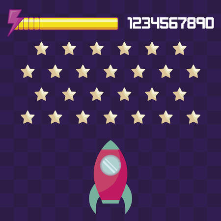 classic video game rocket flying vector illustration designのイラスト素材