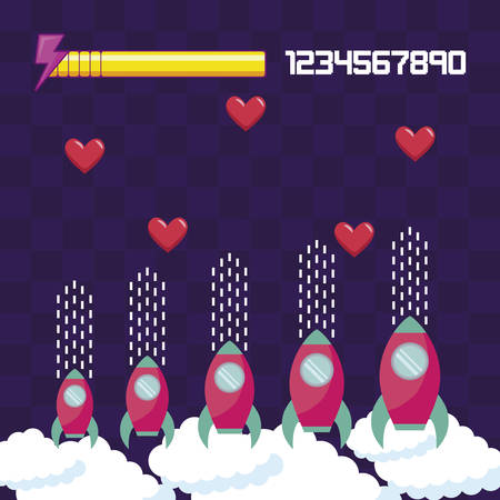 classic video game rockets flying vector illustration designのイラスト素材