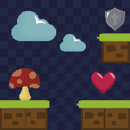 classic video game scene with fungus vector illustration designのイラスト素材