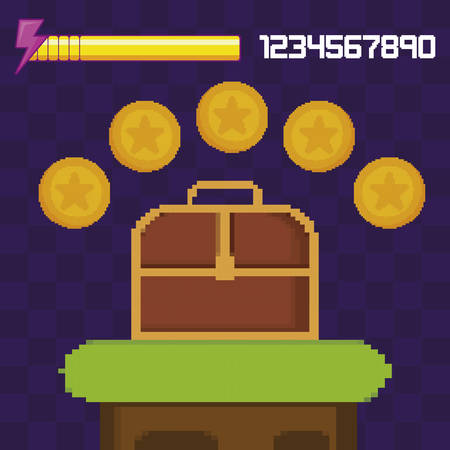 classic video game scene with treasure chest vector illustration designのイラスト素材