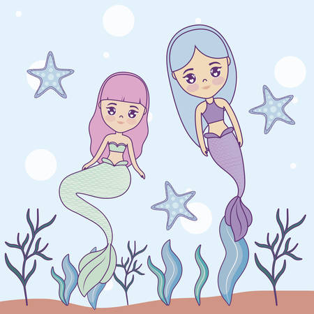 cute mermaids in the sea vector illustration designのイラスト素材
