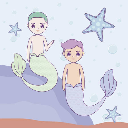 group mermaid male in the sea vector illustration designのイラスト素材