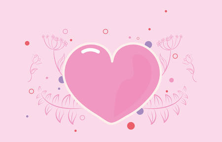pink love heart branches leaves background vector illustrationのイラスト素材