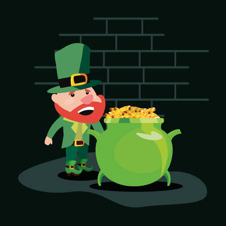 leprechaun and pot coins happy st patricks day vector illustrationのイラスト素材