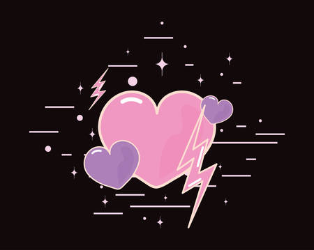 pink heart love ray black background girls power vector illustrationのイラスト素材