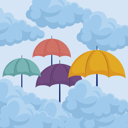 set of umbrellas in the sky vector illustration designのイラスト素材