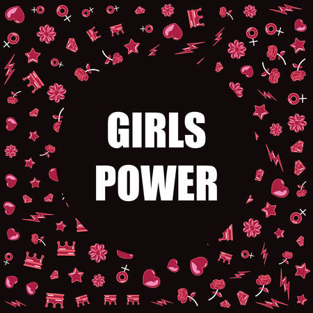 black background red heart diamond flower girls power vector illustrationのイラスト素材