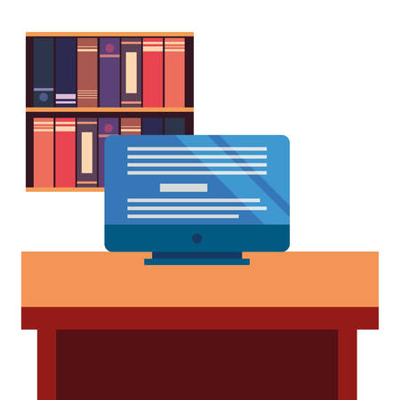 computer bookshelf desk online education school vector illustrationのイラスト素材