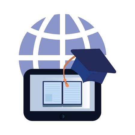 world ebook tablet graduation hat online education school vector illustrationのイラスト素材