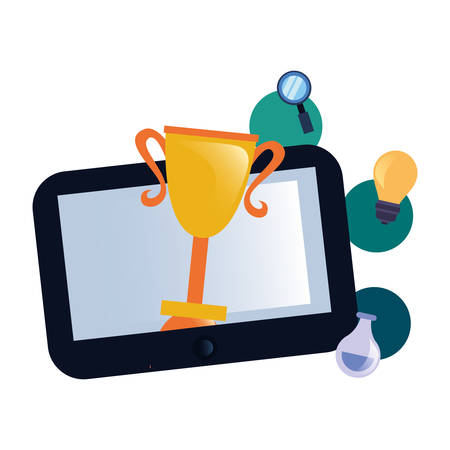 tablet trophy idea online education school vector illustrationのイラスト素材