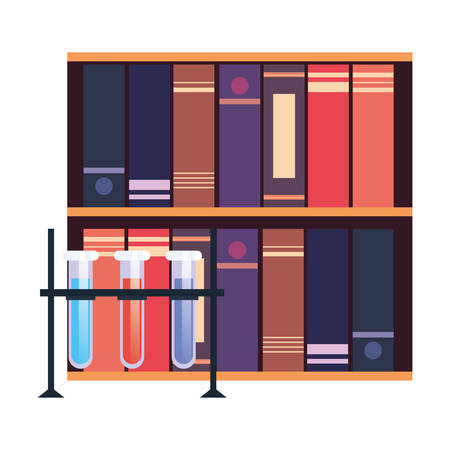 bookshelf and science flasks online education school vector illustrationのイラスト素材