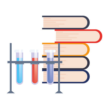 books stacked science flasks online education school vector illustrationのイラスト素材