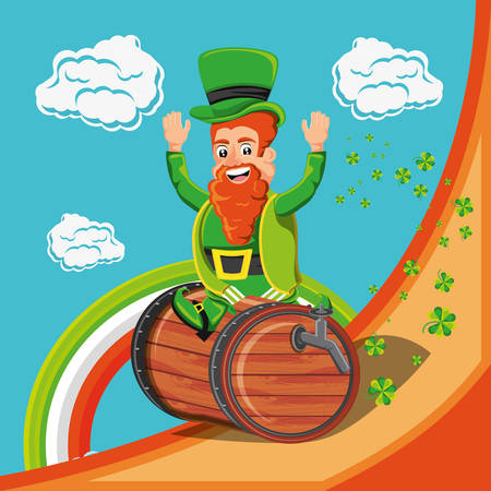 leprechaun with barrel and rainbow vector illustration designのイラスト素材