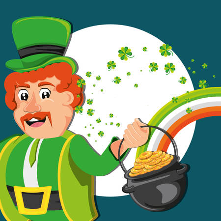 leprechaun with cauldron and rainbow vector illustration designのイラスト素材